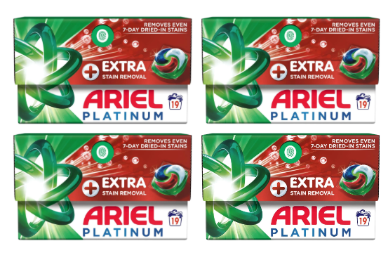 Ariel Platinum With Extra Stain Removal 76 Washes (19 Washes x 4)